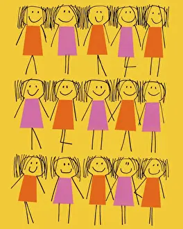 Facial Exp Prints: Stick Figure Girl Pattern