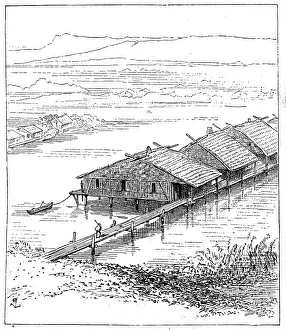 Lakeshore Prints: Stilt houses on a lake