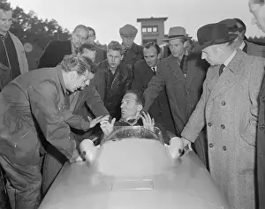 Prints of (Original Caption) Vintage Car Collection Prints: Stirling Moss Speaking to Car Builder Uhlenhaut