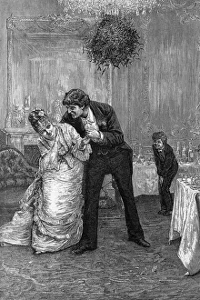 Hugging Prints: Stolen Kiss Under the Mistletoe by Frederick Barnard