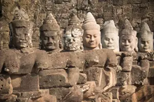 Stone angle statue on the way to bayon temple famous place near angkor wat in siemreap, cambodia