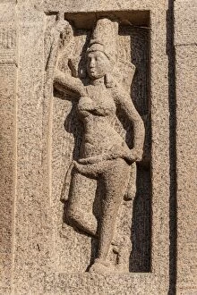 Images Dated 2nd April 2012: Stone carving, Indian deity, Shore Temple, Mahabalipuram, Kanchipuram, Tamil Nadu, India