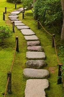 Stone path to tea house, Kyoto, Honshu, Japan