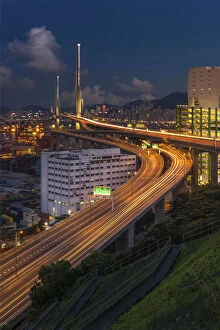 Images Dated 31st May 2014: Stonecutters bridge with a car light trail