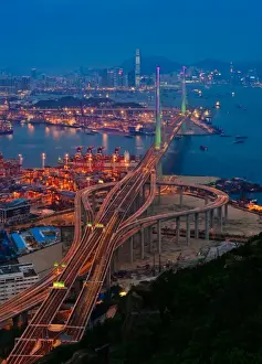 Cable Stayed Bridge Prints: Stonecutters bridge at sunset