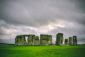 Stonehenge on Grassy Landscape, Wiltshire, England