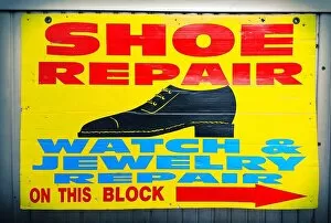 Images Dated 7th November 2017: Store sign of shoe repair shop in New York City, USA