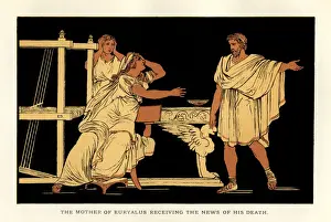 Prints of The mother of Euryalus receiving the news of his death - a scene from Stories From Virgil by the Reverend Alfred J. Church, M.A. with illustrations from the designs of BartolomeoPinelli(1781 - 1835) The Illustrated London News (ILN) Prints: Stories from Virgil - The Mother of Euryalus Receiving the News of His Death