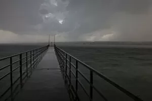 Stormy sky with rain over Lake Constance near Konstanz, Baden-Wuerttemberg, Germany, Europe