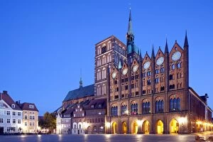 Stralsund Town Hall with origins from the 13th century, facade in the Old Market, next to St