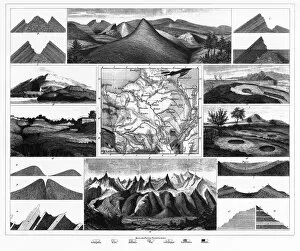 Volcano Collection: Stratification in Mountains and Basins; Fissures and Craters Engraving