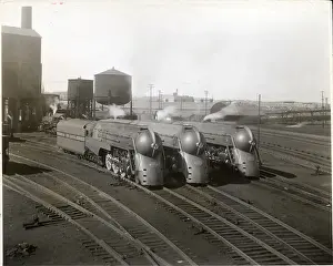 Yard Prints: Three Streamlined Locomotives at Railroad Yard