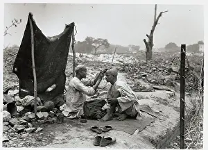 Old Delhi Prints: Street Barber Shaving Customer