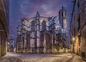 Barcelona Prints: Street of the Gothic Quarter, where stands the bell tower of the Cathedral of Barcelona