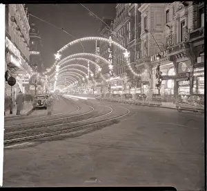 Brussels Prints: Street with Hanging Christmas Lights