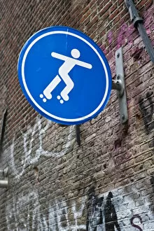 Dutch Gallery: Street may be used for roller-skating, sign, Amsterdam, Holland, Netherlands, Europe