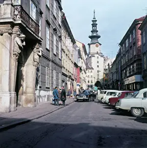 Bratislava Prints: Street Scene with Cars and Pedestrians