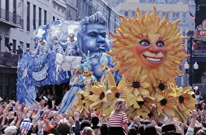 Street Scene with Colorful Decors and Costumed Rex Parade Goers