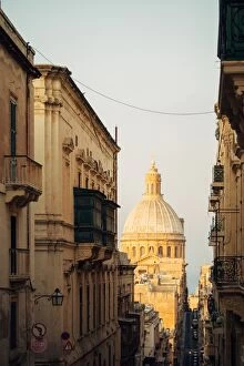 Street of Valletta (Malta) with church