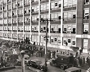 Nonconformity Prints: Strikers Lined up Outside Large Factory