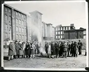 Cotton Prints: Strikers Outside Mill with Stove