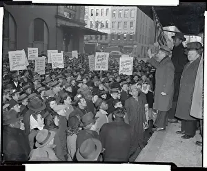 Wages Prints: Striking Meat Workers Carrying Signs Listen at Rallie