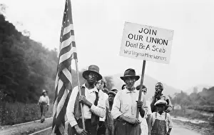 West Virginia Prints: Striking Miners Hold Sign & Us Flag