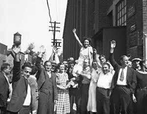 Cheering Prints: Striking Silk Workers Cheer Carry Woman