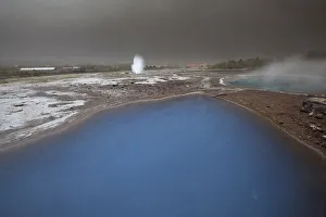Images Dated 22nd May 2011: Strokkur, fountain geyser, with volcanic ash cloud, South Iceland, Iceland, Europe