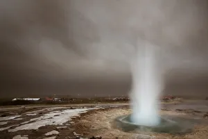 Images Dated 22nd May 2011: Strokkur, fountain geyser, with volcanic ash cloud, South Iceland, Iceland, Europe