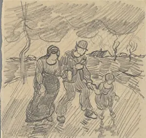 Prints of Strolling couple with child on a road in the rain, 1890. Found in the Collection of Van Gogh Museum, Amsterdam. (Photo by Fine Art Images/Heritage Images/Getty Images) Echoes of Genius: Timeless Reproductions of a Master’s Vision: Strolling Couple With Child On A Road In The Rain