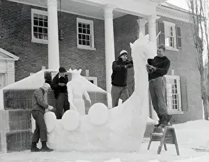 Hanover Prints: Students Building a Snow Sculpture