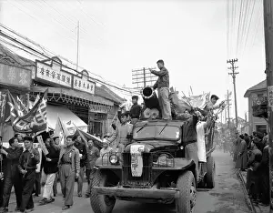Nanjing Prints: Students Marching Alongside Truck
