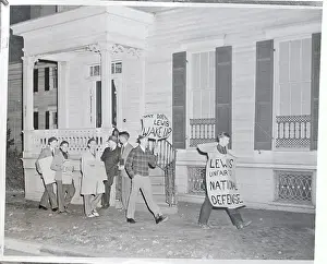 John L Prints: Students Marching with Signs in Front House