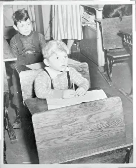 Ontario Prints: Students Sitting in Desks of Fred Sloman Traveling Classroom