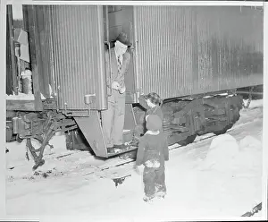 Ontario Prints: Students Standing at Train for School on Wheels
