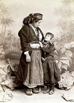 Direct Look Prints: Studio Portrait of Woman and Child in Traditional Greek Dress