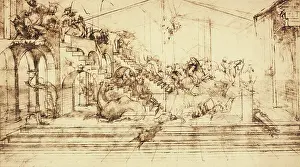 Florentine School Prints: Study for Perspective with Animals and Figures by Leonardo da Vinci