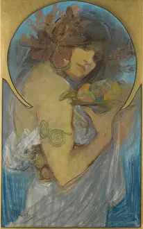 Pastel On Paper Prints: Study For A Poster Fruit. Artist: Mucha, Alfons Marie (1860-1939)