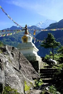 Snowcapped Mountain Collection: Stupa and Mani stone along Everest Base Camp Trek