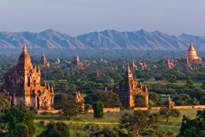 Stupas on the plains of Bagan, Myanmar. Bagan Archaeological Zone