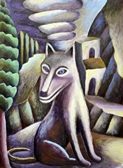Adobe Collection: Stylized portrait of dog in landscape
