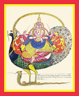 Lotus Prints: Subrahmanya on a peacock on a cobra