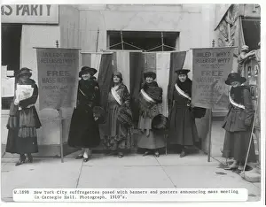 Prints of Suffragettes Posing with Banners for Mass Meeting at Carnegie Hall Voices of Liberty: Suffragettes in Action: Suffragettes Posing with Banners for Mass Meeting at Carnegie Hall
