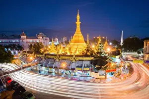 Sule Pagoda place for worship and traffic circle Roundabout Sign in Yangon, Myanmar