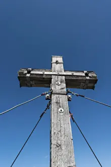 Summit cross of Mt Jenner, Berchtesgaden National Park, Berchtesgadener Land district, Upper Bavaria, Bavaria, Germany