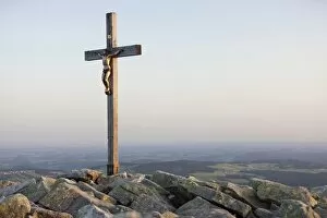 Images Dated 21st May 2012: Summit cross of Mt Lusen, Bavarian Forest, Bavaria, Germany, Europe