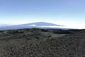 Summit of the Mauna Keo volcano with lava of the Mauna Loa volcano, Big Island, Hawaii, USA