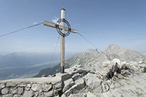 Images Dated 1st July 2012: Summit with summit cross on Mt Hafelekarspitze, Innsbruck, Tyrol, Austria, Europe