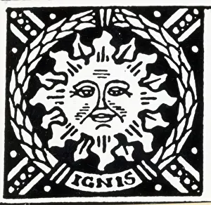 Latin Prints: Sun W/Face Art Nouveau Style
